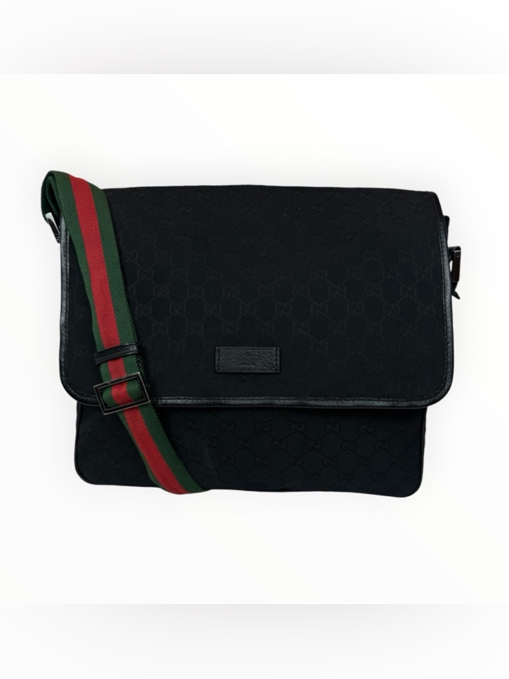 Gucci Black Messenger Bag with Green and Red Web Strap